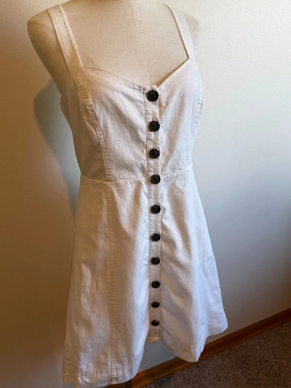 Madewell White Linen Blend Button-Front Mini Dress with Pockets - Size 6 - Picture 3 of 11